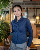 Navy Pleated Shirt