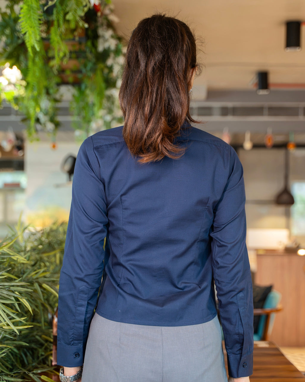 Navy Pleated Shirt