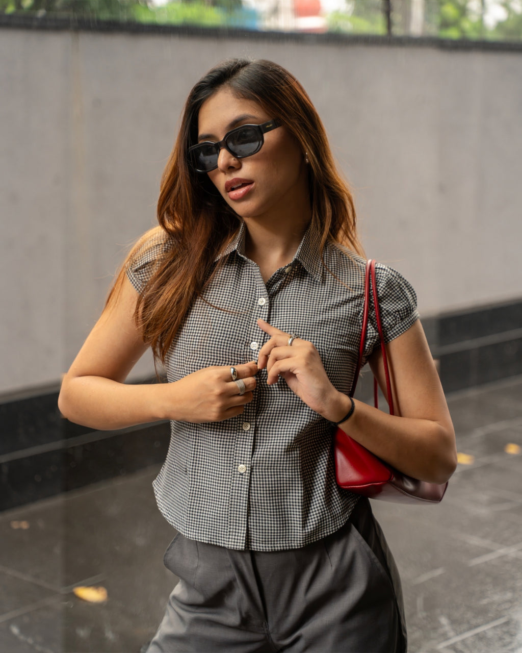 Black Gingham Top