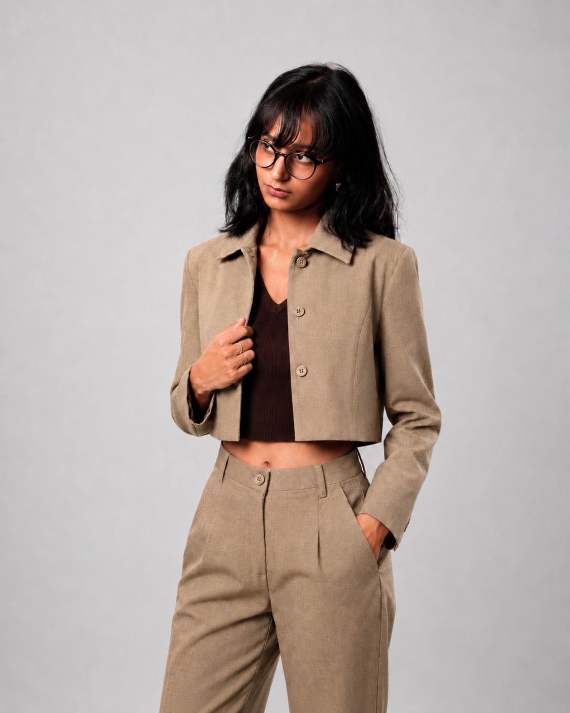 Brown Crop Blazer